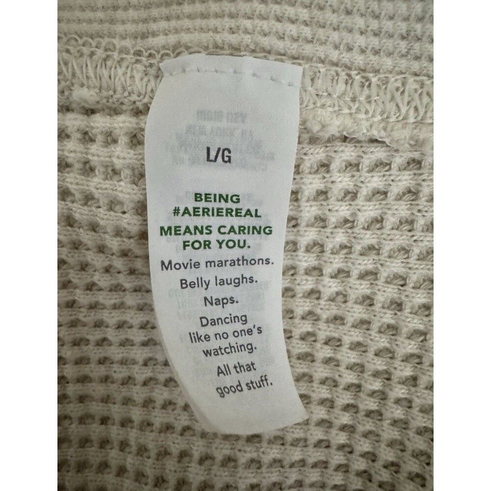 Aerie Lumberjane Waffle Knit Shirt Oversized Cozy Layer Size Large Cream - Picture 6 of 8